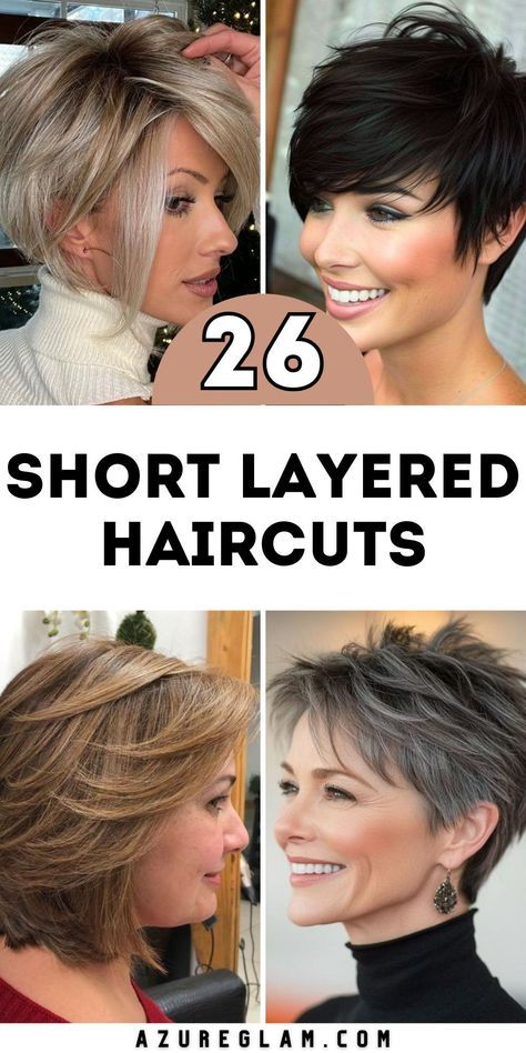 Short Haircuts For Thick Hair Over 50, Layered Haircuts For Short Hair Straight, Easy To Maintain Haircut For Women, Fine Thick Hair Styles, Haircuts For Fine Hair 2024, Feathered Layered Haircut, Short Haircuts For Thick Curly Hair, Volumizing Haircuts For Fine Hair, Short Hair With Layers Mid Length