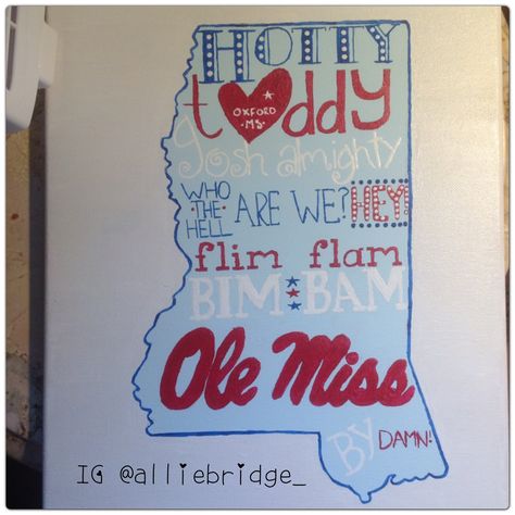 Finished my Ole Miss painting 💙❤🎨 #freehand Ole Miss Painting, College Cookies, College Canvas, Fire Pit Party, Hotty Toddy, Acrylic Painting Diy, Pretty Crafts, Ole Miss Rebels, Wood Ideas