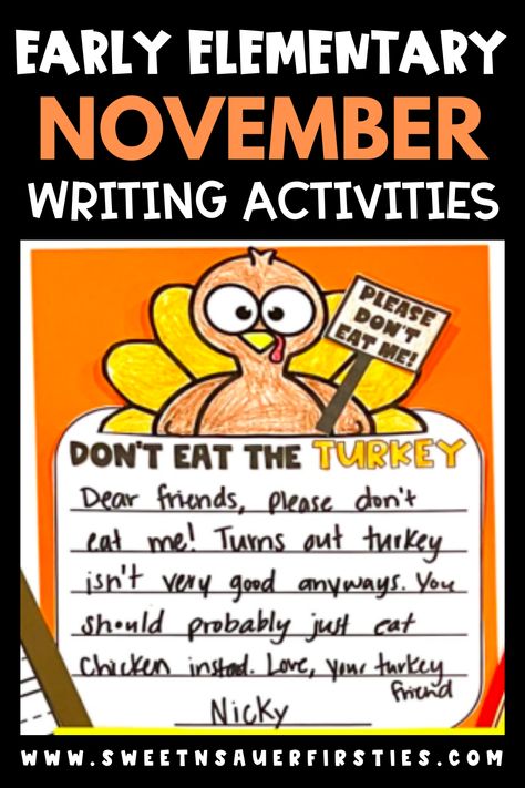 Are you looking for some creative November writing prompts for your early elementary students? November can be busy with all of the Thanksgiving activities for kids, but it’s a great time to add in some easy writing activities in your K-2 classroom as well. Your early elementary students will love creating and crafting pop up cards for kids or how to help a turkey escape activity. There are some great mentor texts for writing as well as a Thanksgiving lap book. 1st Grade Turkey Disguise, Turkey Craft 1st Grade, Thanksgiving Writing Activities 2nd Grade, I Am Thankful For Writing Activity, Turkey Writing First Grade, Thankful Writing 2nd Grade, Turkey Activities First Grade, Thankful Writing 1st Grade, Thanksgiving Writing Craft