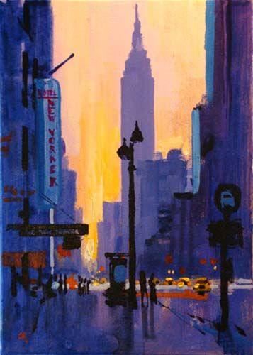 New Yorker Hotel, New York Painting, Side Entrance, City Scapes, Building Painting, The Empire State Building, Busy Street, Nyc Art, City Painting