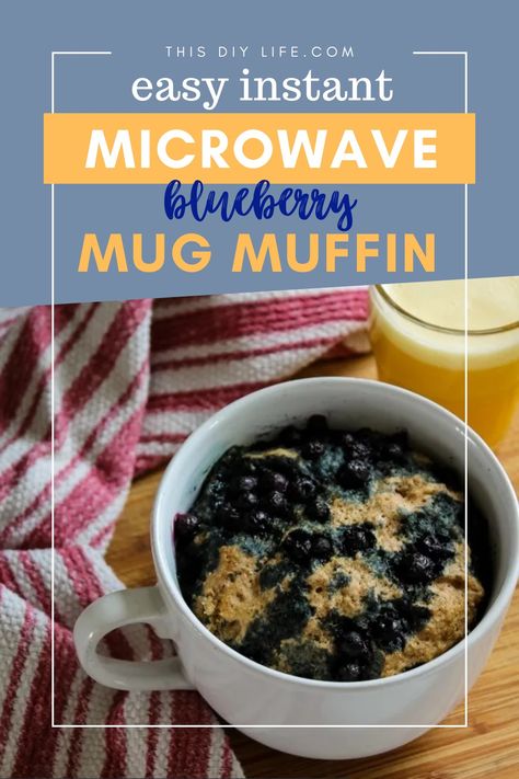 In minutes you can make a personal blueberry microwave muffin in a mug! A healthy and delicious breakfast. This microwave mug muffin is vanilla blueberry, but you can use this recipe with any fruit combination. A great breakfast for teens - filling and hearty. Microwave Muffin In A Mug, Breakfast For Teens, Oatmeal Blueberry Muffins Healthy, Microwave Muffin, Mug Muffin, Mug Dessert Recipes, Blueberry Yogurt Muffins, Blueberry Protein Muffins, Microwave Breakfast