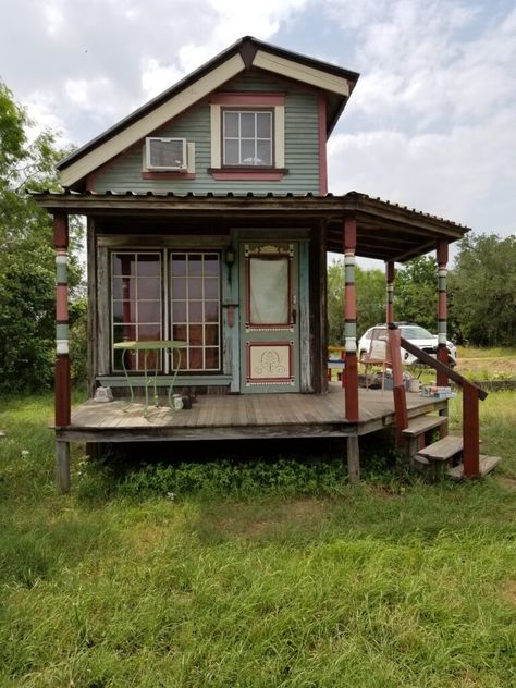 Tiny House Cottage Exterior, Shed To Tiny House Exterior, Cottage Tiny House Exterior, Build Your Own Cottage, Unique Small Cabin Ideas, Funky Tiny House, Tiny House Outside Design, Earthy Tiny House, Old Sheds Rustic