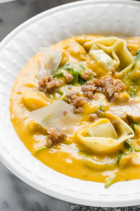 Butternut Squash, Sausage, and Tortelloni Soup | The Pioneer Woman Squash Sausage, Butternut Squash Sausage, Soup Fall, Butternut Squash Recipes, Tortellini Soup, Savory Soups, Fall Soups, Soup Season, Squash Soup