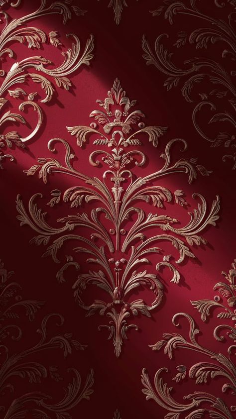 Introducing a richly detailed, luxurious red wallpaper that exudes opulence and sophistication. Our latest design features an intricate damask pattern, adorned with subtle gold accents that highlight elaborate swirls and floral motifs. The background is a deep, elegant shade of red, almost velvety in texture, evoking a timeless elegance. Gentle shadows and highlights emphasize the depth and richness of the wallpaper's texture, conveying a classic yet regal aesthetic. Perfect for those seeking to create an ambiance reminiscent of grand, historic estates or stately homes. Red King Aesthetic, Red Colour Board, Royal Red Wallpaper, Red Luxury Aesthetic, Red Gold Bedroom, Red Gold Aesthetic, Unique Aesthetic Wallpaper, Aesthetic Red Background, Khakha Designs