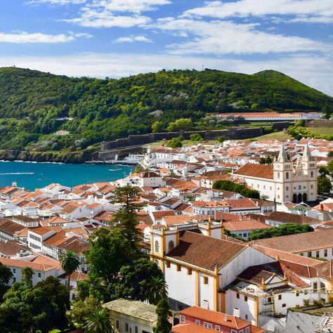 Panoramic view of Angra do Heroismo, Terceira Island, Azores, Portugal Terceira Island, Terceira Azores, Angra Do Heroismo, Azores Islands, Azores Portugal, Rich Country, Visit Portugal, Funchal, Panoramic View