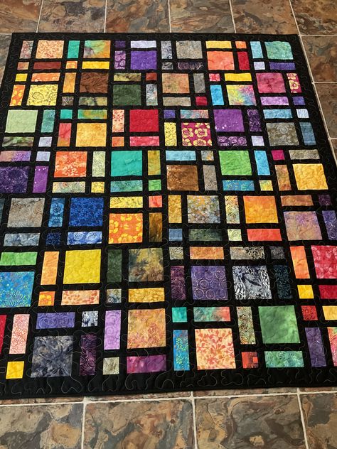 Stained Glass Patterns Quilts, Stained Glass Patchwork Quilt, Batik Quilt Ideas, Stained Glass Window Quilt Pattern, Stained Glass Window Quilt, Stained Glass Quilt Blocks, Stain Glass Quilts, Stained Glass Quilts Ideas, Stained Glass Quilt Patterns Free