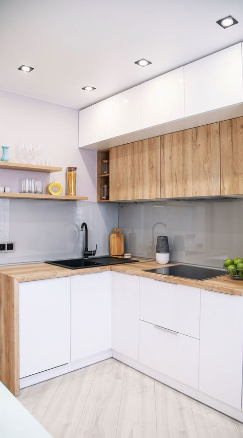 Small White Kitchens, Tiny Kitchen Design, Small Modern Kitchens, Simple Kitchen Design, Small Apartment Kitchen, Small Kitchen Layouts, Kabinet Dapur, Small Kitchen Decor, Air Bnb