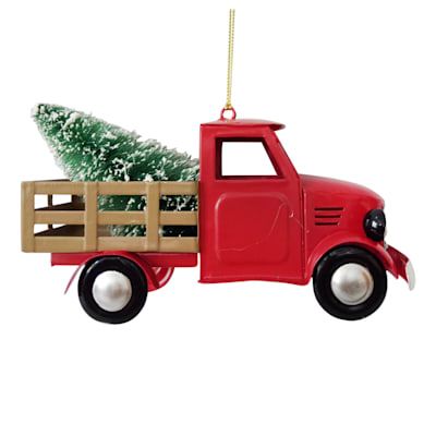 Christmas Ornaments | At Home Woodsy Farmhouse, Holiday Hoedown, Truck Ornament, Red Truck Decor, Unique Christmas Ornaments, Ornament Display, Farm Trucks, Rustic Holiday, Christmas Truck