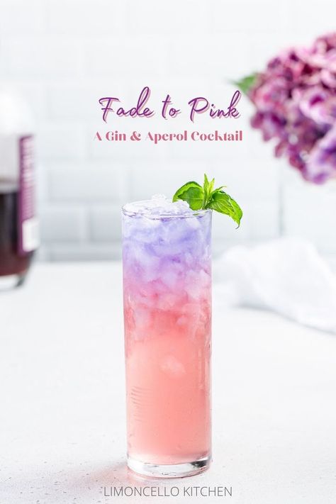 Highball cocktail on a countertop with pink and purple layers and a mint sprig cocktail. Empress Gin, Layered Cocktails, Layered Drinks, Gin Cocktail Recipes, Gin Drinks, Pink Gin, Fancy Cocktails, Fancy Drinks, Cocktail Drinks Recipes