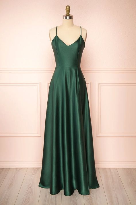 Long Forest Green Dress, Forest Green Silk Dress, Prom Dress Forest Green, Forest Green Grad Dresses, Dark Green Grad Dress, Prom Dresses Green Dark, Forest Green Dress Prom, Dark Green Elegant Dress, Forest Green Dress Formal