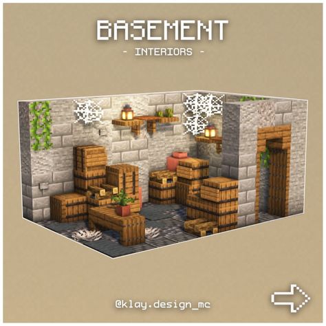 Minecraft Houses Basement, Minecraft Mine Interior, Axotol Minecraft Enclosure, Minecraft Basement Interior, Mincraft Idea Basement, Minecraft Interiors Ideas, Mc Basement Ideas, Minecraft Interior House Ideas, Minecraft Fishing House Interior