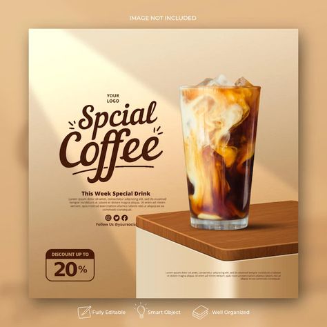 Social Media Product Post Design Ideas, Coffee Shop Banner Design Ideas, Coffee Advertisement Poster, Photoshop Social Media Design, Coffe Post Design, Cafe Instagram Posts Design, Coffee Social Media Design Ideas, Coffee Shop Social Media Design, Coffee Template Design