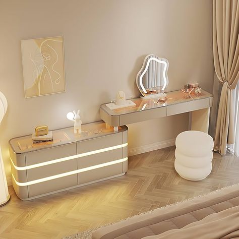 Amazon.com: Pesnllov Vanity with Drawer - Modern Solid Wood Vanity Table | Including LED Makeup Mirror & Stool | Bedroom Vanity Set | New Makeup Experience (White-8, 48") : Home & Kitchen Wood Vanity Table, Stool Bedroom, Bedroom Vanity Set, Mirror Stool, Led Makeup Mirror, Bedroom Vanity, Wood Vanity, New Makeup, Vanity Table