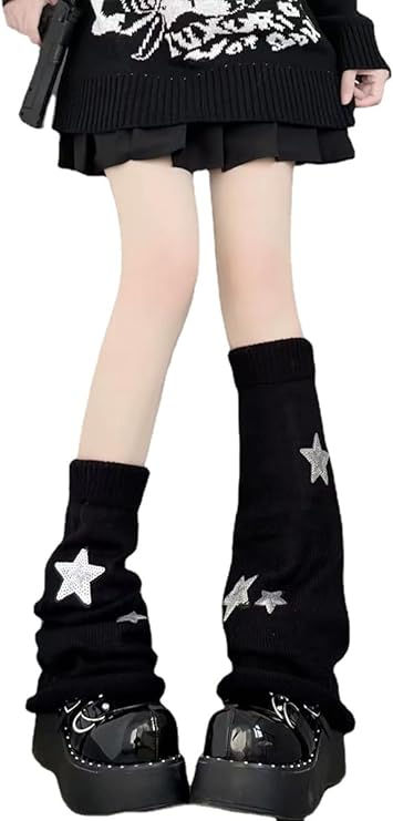 Attria Y2k Star Pattern Knitted Leg Warmers Socks Punk Japanese Kawaii Streetwear Leg Cover for Women Knee High Leg Socks Kawaii Boots, Punk Japanese, Leg Warmers Socks, Kawaii Streetwear, Fairycore Clothing, Leg Socks, Kawaii Socks, Knitted Leg Warmers, Y2k Kawaii