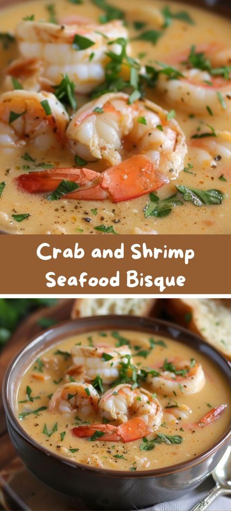 Crab and Shrimp Seafood Bisque - Good For Recipes Crab And Shrimp Seafood Bisque, Crab And Shrimp, Seafood Bisque, Comforting Soup, Cozy Evening, Creamy Soup, Crusty Bread, Broth, Crackers