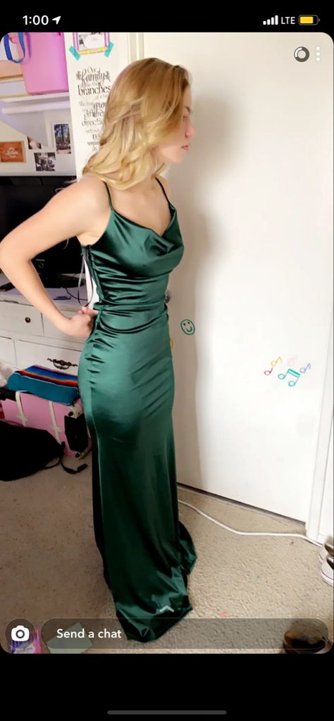 Long Emerald Dress, Prom Dress Green Satin, Prom Dresses 2022 Dark Green, Green Silk Satin Dress, Emerald Green Satin Cowl Neck Dress, Long Dark Green Satin Dress, Emerald Green Cowl Neck Dress, Emerald Green Silk Dress Long, Forest Green Prom Dress Silk