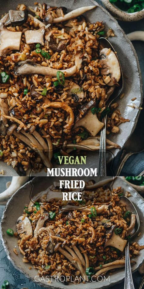 Mushroom Fried Rice, Mushroom Recipes Vegan, Resep Vegan, Mushroom Dish, Vegan Rice, Steam Veggies, Vegan Mushroom, Vegan Main Dishes, Vegan Dinner Recipes