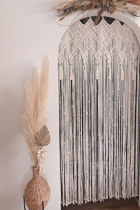 Macrame Curtain Macrame Wall Hanging Macramé Handwoven Boho Wedding Bedroom Door Curtains, Macrame Wall Decor Ideas, Macrame Wall Hanging Bedroom Decor, Front Door Curtain, Bedroom Door Decor, Door Curtains Diy, Macrame Door, Macrame Door Curtain, Curtain Macrame