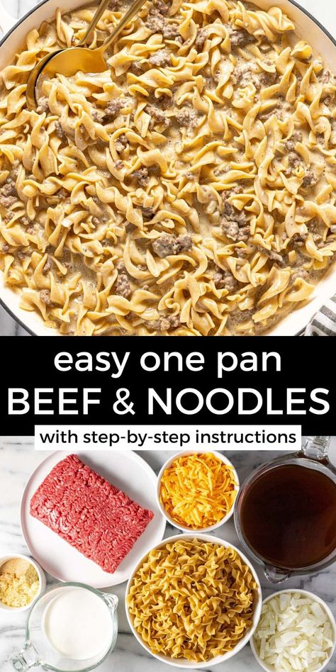 Chili Mac Recipe Easy, Beef And Noodles Recipe, Hamburger Steak Recipes, Homemade Sloppy Joes, Night Recipes, Easy Hamburger, Creamed Onions, One Pan Dinner, Noodles Recipe