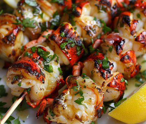 Drunken Lobster Tail Skewers – Chloe foods Drunken Lobster Tail Skewers, Lobster Bites Recipes, Lobster Lollipops, Lobster Bites, Grilled Dinners, Frozen Lobster, Lobster Dishes, Lobster Recipes Tail, Fresh Lobster