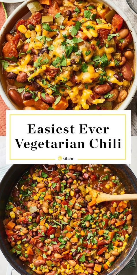 Vegetarian Chili Recipe Easy, One Pot Vegetarian Chili, Veggie Chili Recipe Easy, Vegan Chili Recipe Crock Pot, Best Veggie Chili Recipe, Green Chili Vegetarian, Vegitaren Chili Recipes, Veggie One Pot Meals, Chili Recipe Crockpot Vegetarian