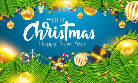 Realistic merry christmas and happy new ... | Premium Vector #Freepik #vector #background #christmas #christmas-tree #christmas-background Hd Landscape, New Year Design, Background Landscape, Happy New Year Background, Happy New Year Design, Background Christmas, Merry Happy, Christmas Happy, Tree Christmas