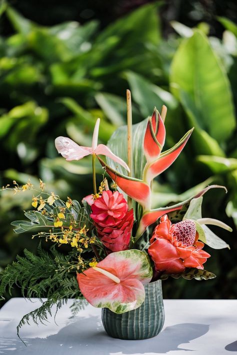 Tropical Silk Flower Arrangements, Tropical Floral Table Arrangements, Tropical Arrangements Centerpieces, Fall Tropical Wedding Flowers, Tropical Corporate Event, Hawaiian Floral Arrangements, Tropical Wedding Flower Arrangements, Tropical Floral Installation, Wedding Flowers Tropical