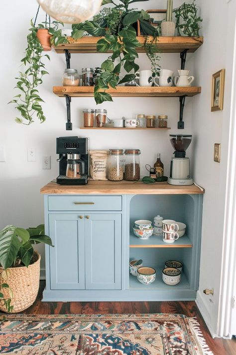 15 Smart Coffee Bar Ideas for Small Spaces - H.M.G Rental Kitchen Design, Coffee Furniture Design, Budget Coffee Bar, Very Small Spaces Ideas, Small Home Coffee Bar Ideas, Coffee Counter Home, Coffee Bar With Bar Stools, Kitchen Coffee Nook Ideas, Coffee Bar Ideas Station Small Apartment