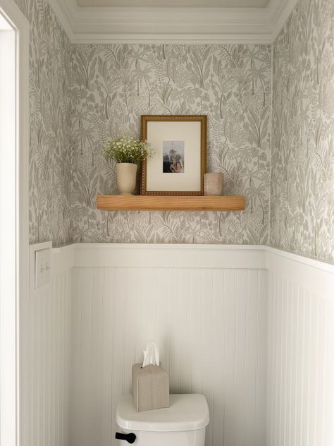 POWDER ROOM TRANSFORMATION || BEADBOARD & WALLPAPER - A Classy Fashionista Small Powder Room Ideas Wallpaper, Beadboard Powder Room, Diy Powder Room, Small Half Bathroom, Small Half Bath, Decor Small Bathroom, Beadboard Wallpaper, Beadboard Bathroom, Powder Room Remodel