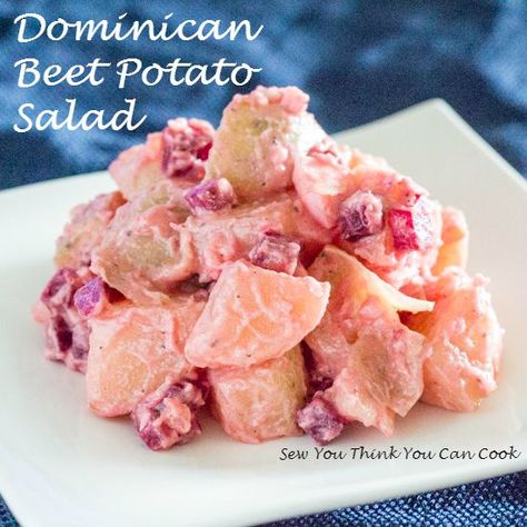 Beets Potato Salad, Beet Potato Salad Recipes, Potato Salad With Beets Recipe, Ree Drummond Potato Salad, Potato Salad With Beets, Potato Salad Puerto Rican Style, Dominican Potato Salad With Beets, Dominican Potato Salad, Beet Potato Salad