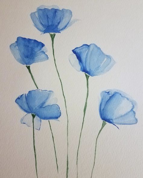 Blue poppy Flower Watercolour Drawing, Blue Poppy Flower Painting, Blue Poppy Drawing, Blue Poppies Painting, Blue Poppy Painting, Blue Flowers Painting Watercolour, Watercolour Blue Flowers, Blue Poppy Tattoo, Watercolor Art Flowers Simple