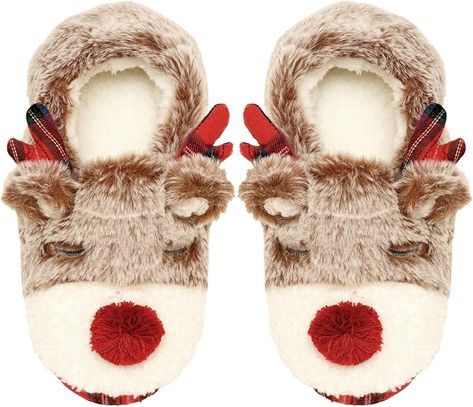 nanatree Christmas Deer slippers, cute fuzzy foam slippers, Red, 9-10 : Amazon.ca Deer Slippers, Reindeer Slippers, Slippers Cute, Winter Footwear, Christmas Slippers, Foam Slippers, Animal Slippers, Cute Reindeer, Cute Slippers