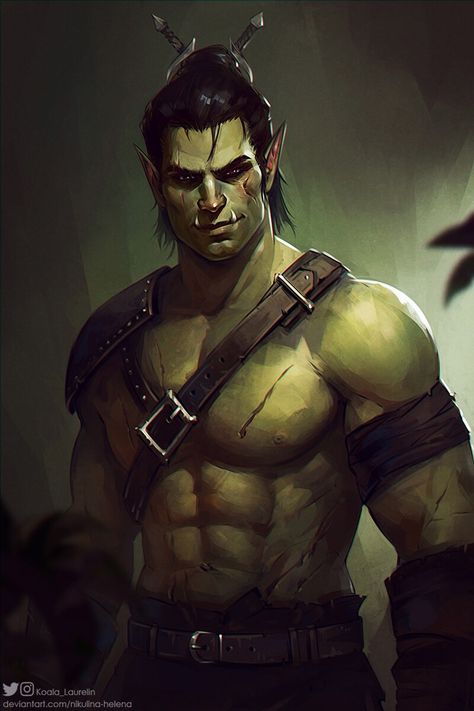 ArtStation - Commission, Helena Nikulina Half Orc Dnd Male, Orc Male, Half-orc Male, Half Orc Barbarian, Dnd Orc, Barbarian Dnd, Orc Warrior, Half Orc, Dnd Races