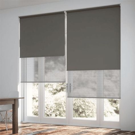 Roller Shades Living Room, Modern Window Blind, Blinds And Curtains Living Room, Roller Blinds Living Room, Black Window Treatments, Modern Roller Blinds, Blinds For French Doors, Blinds For Windows Living Rooms, Window Roller Blinds