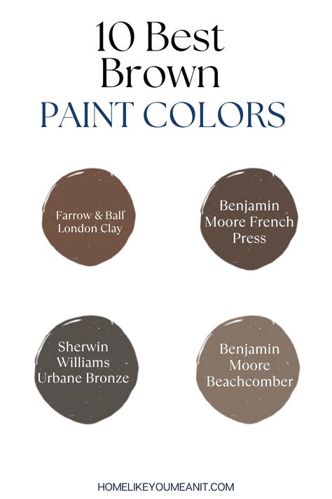 Looking to add some drama to a space, check out these 10 brown paint colors that are simply stunning. Brown Exterior Paint Colors For House Benjamin Moore, Dark Brown Behr Paint Colors, Best Chocolate Paint Colors, Paint Colors For Brown Cabinets, Brown Painted Trim Interior, Shades Of Brown Wall Paint, Benjamin Moore Dark Brown Paint Colors, Best Light Brown Paint Colors, Brown Paint Colors For Bathroom