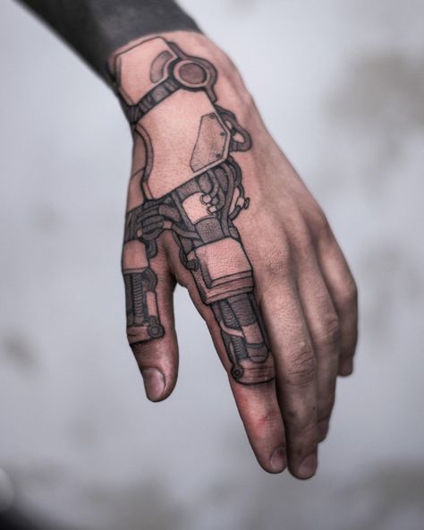 Robot Hand Tattoo, Courage Tattoos, Robot Tattoo, Tech Tattoo, Gear Tattoo, Robotic Hand, Cyberpunk Tattoo, Robot Hand, Hand Tats