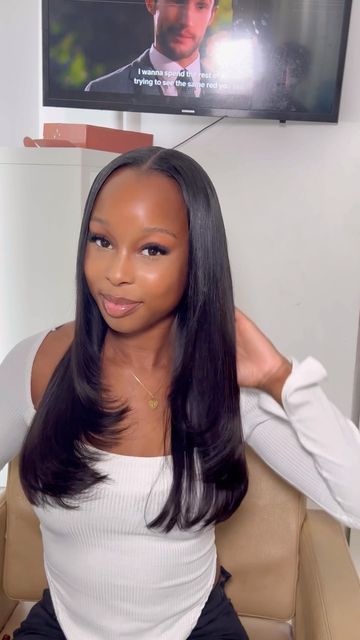 Layered Sew In Hairstyles, Styles To Do With Sew Ins, Graduation Sew In Hairstyles, Closer Sew In Hairstyles, Middle Part Sew In Medium Length, Leave Out With Layers, Medium Length Sew In Weave Straight, Sew In Shoulder Length Hair, Buss Down Sew In