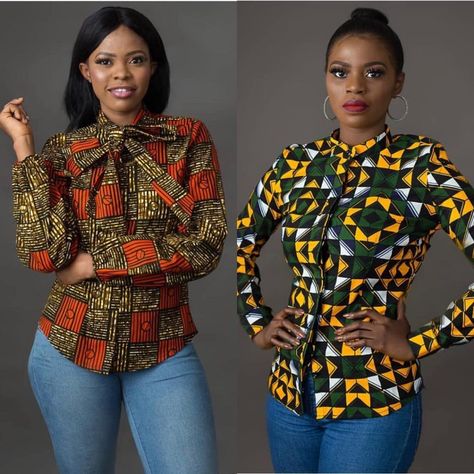 Trendy Ankara Shirts For Stylish Ladies; It's A Must Love Shirt Tops For Women, Ankara Top Styles, Ankara Shirt, African Print Pants, Kitenge Designs, Ankara Clothing, Ankara Tops, African Tops, African Print Tops