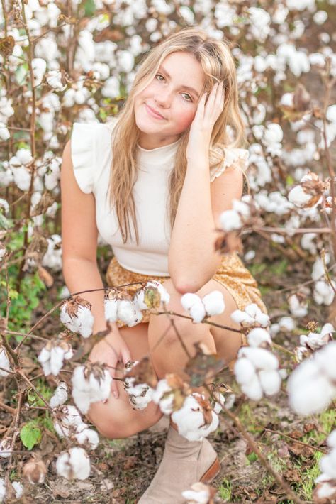 Cotton Field Session with Morgan - carliannphotography.com Senior Pictures In Cotton Field, Pictures In Cotton Field, Cotton Feild Pics, Cotton Field Senior Pictures, Cotton Field Family Pictures, Cotton Field Photoshoot, Cotton Field Pictures, Cotton Field Photography, Field Poses