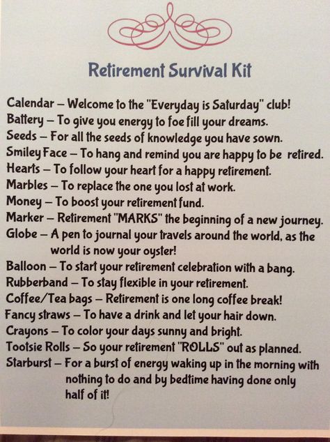 Retirement Retirement Survival Kit Ideas, Survival Kit Ideas, Retirement Survival Kit, Retirement Gift Basket, Retirement Speech, Teacher Retirement Parties, Retirement Party Themes, Retirement Wishes, Teacher Party