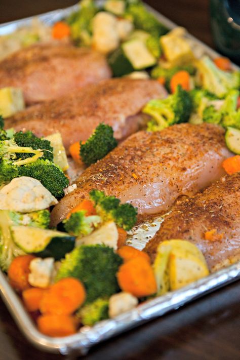 One Dish Sheet Pan Chicken and Veggie Recipe Easy One Pan Oven Dinners, Sheet Pan Chicken And Vegetables Recipes, Chicken And Veggies One Pan Oven, Chicken And Vegetable Recipes Baked, Baked Chicken And Veggies Recipes, Chicken And Vegetables Sheet Pan, Roasted Chicken Breast And Vegetables, Chicken And Veggies One Pan, Chicken And Veggie Sheet Pan