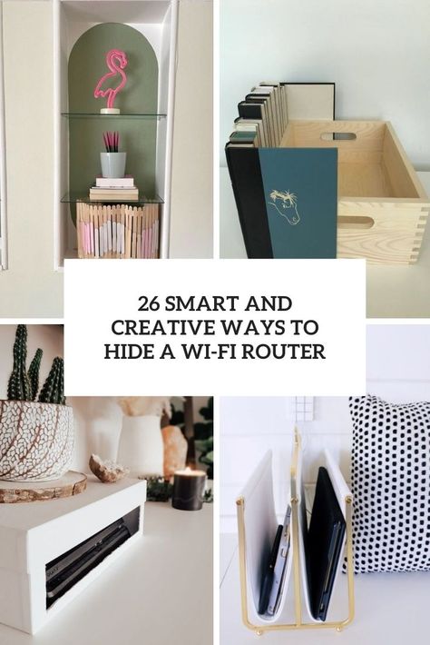 Hide Wi Fi Router, Hide Tv Electronics, Box To Hide Router, Conceal Wifi Router, How To Hide Electronics In Living Room, Modem Router Organization, Modem Storage Hide Router Living Rooms, Hide Your Router Boxes, Modem And Router Storage Hiding Cords