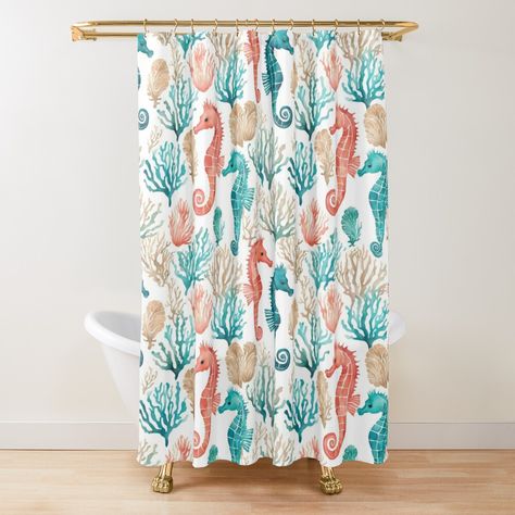 Get my art printed on awesome products. Support me at Redbubble #RBandME: https://www.redbubble.com/i/shower-curtain/Teal-Orange-Starfish-Beachy-Seahorse-Pattern-by-SeaStarAlex/164509482.YH6LW?asc=u Orange Starfish, Seahorse Pattern, Pattern Shower Curtain, Teal Orange, Patterned Shower Curtain, Curtains For Sale, Sealife, Starfish, Shower Curtains