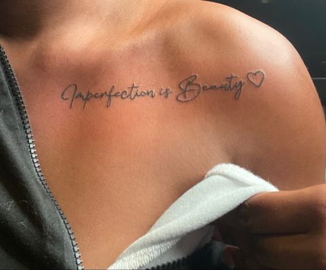 Below The Collar Bone Tattoo, Womens Tattoos Collar Bone, Perfectly Imperfect Tattoo Collar Bone, Pretty Tattoos Collar Bone, Self Love Collar Bone Tattoo, Upper Collar Bone Tattoos For Women, Shoulder Collarbone Tattoos For Women, Collar Bone Tattoos Black Women, Collar Bone Tattoo Cursive