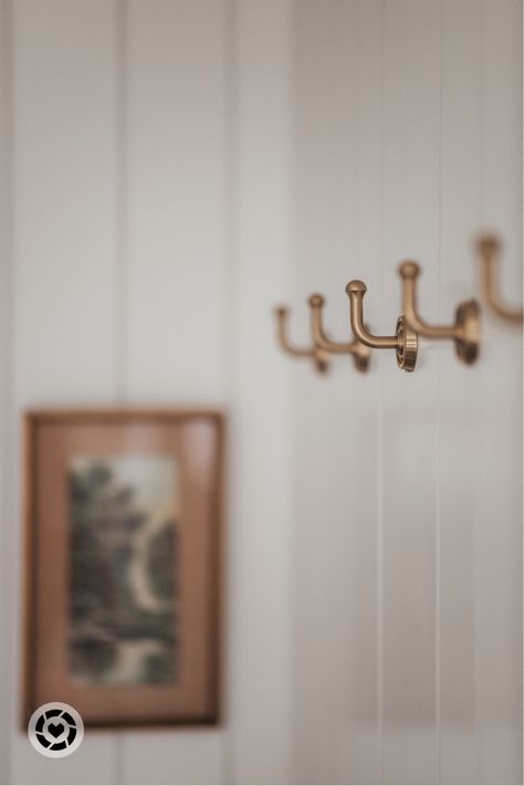 Brass Mudroom Hooks, Coat Hook Entryway, Mudroom Hanging Hooks, Hooks Behind Front Door, Board With Hooks Entryway, Laundry Room Wall Hooks, Brass Coat Hooks Entryway, Brass Wall Hooks Entryway, Hooks At Entryway