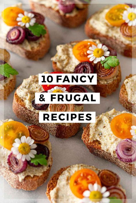 These fancy and frugal recipes cost $25 or less to make, and sometimes much less, and are perfect for elegant entertaining on a tight budget! Elegant Tea Sandwiches, Elegant Tea Party Food, Fancy Finger Foods For Party, Party Canapes Ideas, Easy Italian Breakfast Recipes, Garden Food Party, Afternoon Tea Food Ideas, Fancy Summer Dinner Recipes, Cheap Hors D’oeuvres