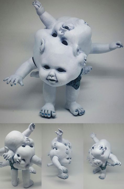 Weird Creepy Art, Creepy Toys Aesthetic, Cursed Art, Scary Toys, Weird Dolls, Creepy Cute Sculpture, Creepy Cute Clay Figures, Painted Creepy Dolls, Horror Figures Collection