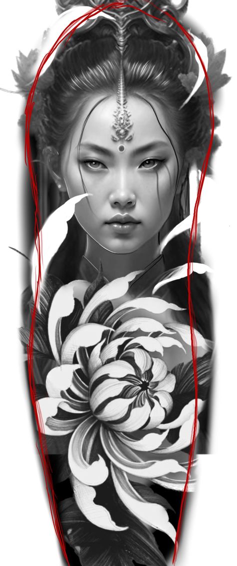 Geisha Tattoo Sleeve, Female Samurai Tattoo, Tato Geisha, Japanese Geisha Tattoo, Geisha Tattoo Design, Female Samurai, Samurai Tattoo Design, Geisha Tattoo, Japan Tattoo Design