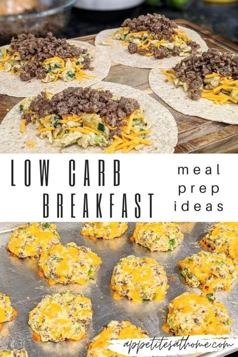 A recipe roundup of low carb breakfast ideas that are easy to prep ahead for people wanting breakfast on the go. #MealPrep #LowCarb #Breakfast Make Ahead Breakfast Low Carb, Low Carb Breakfast On The Go Make Ahead, Make Ahead Breakfast Low Calorie, Keto Premade Breakfast, Keto Meal Prep Breakfast On The Go, Quick Low Carb Breakfast On The Go, Meal Prep Low Carb Breakfast, Quick Breakfast Ideas Low Carb, Healthy Breakfast Quesadilla Low Carb