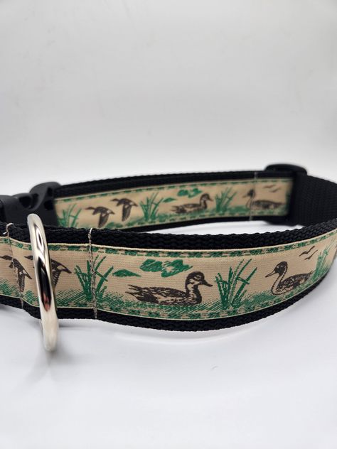 Handmade Duck Collar. CoCo Collar. Green and Brown Jacquard Ribbon. For XL Dogs. 1.5\"Wide. Hunting Dog. Boykin, Pointers and Labs. Lake.Pond Green Dog Collar, Velvet Dog Collar, Personalized Leather Dog Collar, Red Dog Collar, Luxury Dog Collars, Dog Collar Boy, Cute Dog Collars, Dog Collar Bows, Designer Dog Collars